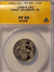 1999 S 25C PROOF STATE QUARTER DELAWARE ANACS PF 69 DCAM #K210 - Picture 1 of 4