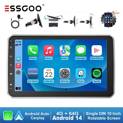 1 DIN 10" Android 14 4+64G Carplay Rotatable Screen Car Stereo Radio GPS NAV RDS - Image 1 of 4