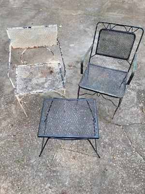 3PC Multi Color Black & White Bistro Set Patio Table Chairs Antique Vintage  - Image 1 of 4