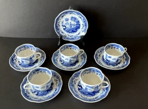 Arabia Finland Singapore Blue & White Demitasse Cup & Saucer Set of 5 & 1 Extra - Picture 1 of 10