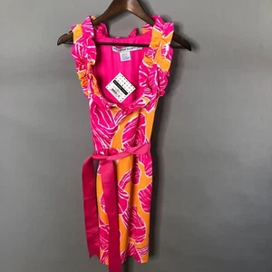 Gretchen Scott Dress Women Small Pink Orange Girlie Girl Shell Shock Sleeveless - Picture 1 of 11