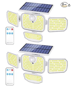 2Pack White Solar Lights 286LED Motion Sensor Outdoor Remote Control 4Heads IP65 - Picture 1 of 6