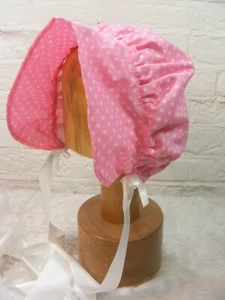ADULT BABY SISSY BONNET PINK spotty HAT COSPLAY LOLITA FANCYDRESS Victorian - Picture 1 of 21