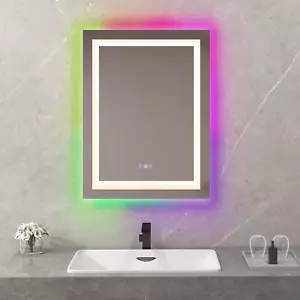 32" X 24" LED Bathroom Mirror, RGB Backlit Dimmable Vanity Makeup Mirror W/ 3-Co - Picture 1 of 9