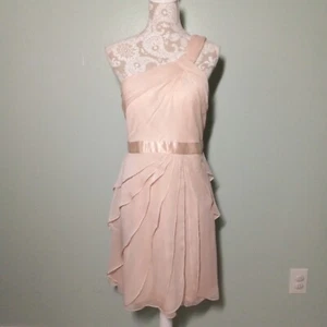 Adrianna Papell Ruffle Dress size 14, One-Shoulder Pleat Peach Blush Pink Party - Picture 1 of 14
