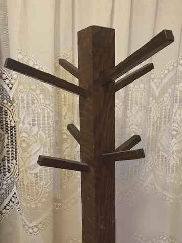 Antique c.1910 Arts and Crafts Mission Oak Hall Tree Coat Rack All Original Cover