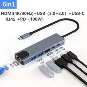 6 in 1 Multiport USB-C Hub Type C To USB 3.0 4K HDMI Adapter For Macbook Laptop - Picture 1 of 14