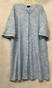 Miss Elaine Paisley Lounge Long Sleeves Soft Robe Snaps Pockets L Large EUC - Picture 1 of 8