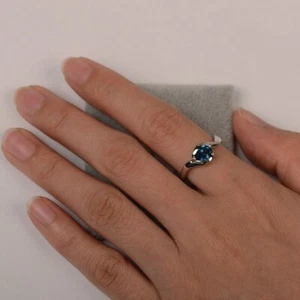 London Blue Topaz Solitaire Ring Natural Gemstone Pear Cut 925 Sterling Silver - Picture 1 of 4