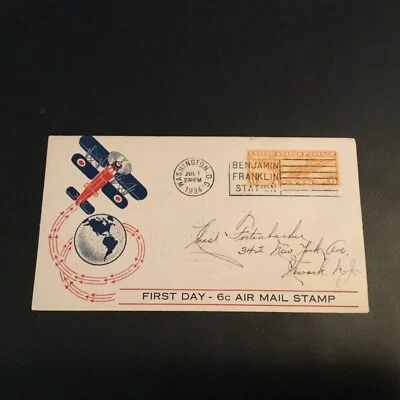 FDC 1934#C19-6 WASHINGTON Stamp Exchange/LEO AUGUST Cachet FLYING GLOBE 6C Stamp - Image 1 of 2