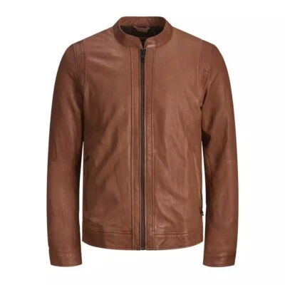 Jack & Jones JPR Russell Leather Jacket size M, Cognac Colour - Image 1 of 2