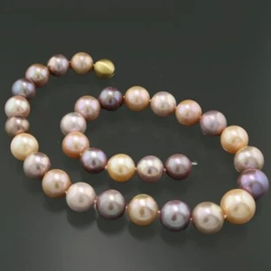 Perlen-Collier Mingperlen 13-15,5 mm Apricot Flieder Lila glanzvoller Lüster neu - Picture 1 of 4