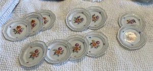 set of 11 pierced 10 sided dessert plates 5” hand painted Germany - Picture 1 of 3