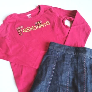 Gymboree Girls 5-6 Fall Homecoming Fashionita Tee Pleated Denim skort set NWT - Picture 1 of 2