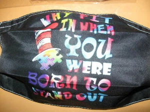 New Adult FACE MASK WHY FIT IN WHEN YOU BORN TO STAND OUT Filters cat in the hat - Picture 1 of 3