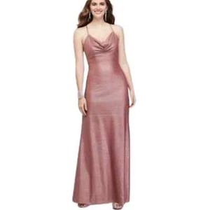 Morgan & Co Junior Formal Dress Metallic Cowl Neck Spaghetti Strap Maxi Size 9 - Picture 1 of 10