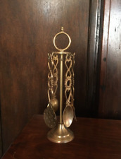 Vintage Brass Spoons & Utensils on Stand, Christmas Fireplace Kitchen Decor