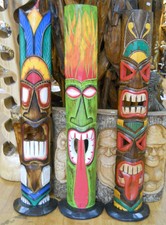 NUOVO DESIGN MASCHERA TIKI INTAGLIATA IN LEGNO grande 100 cm supporto libero design multicolore