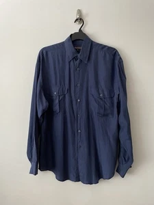Signature Navy Hand Crafted Pure Silk Shirt Size L - Picture 1 of 4