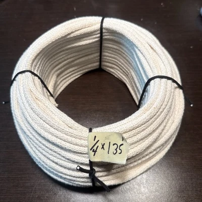 1/4 " X 135' White Braided Cotton Clothesline / Rope UV Resistant Made USA - Image 1 of 2