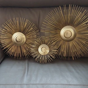 VTG MCM Sunburst Starburst Gold Tone 3 Tier Metal MCM Wall Decor 16”-8" set of 3 - Bild 1 von 11