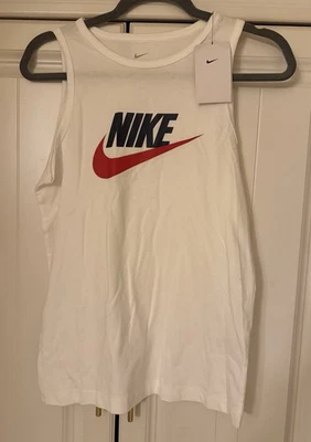 NWT Boys Kids NIKE Youth Large White Tank Top Shirt Red & Blue Logo MSRP $20 - Image 1 of 4