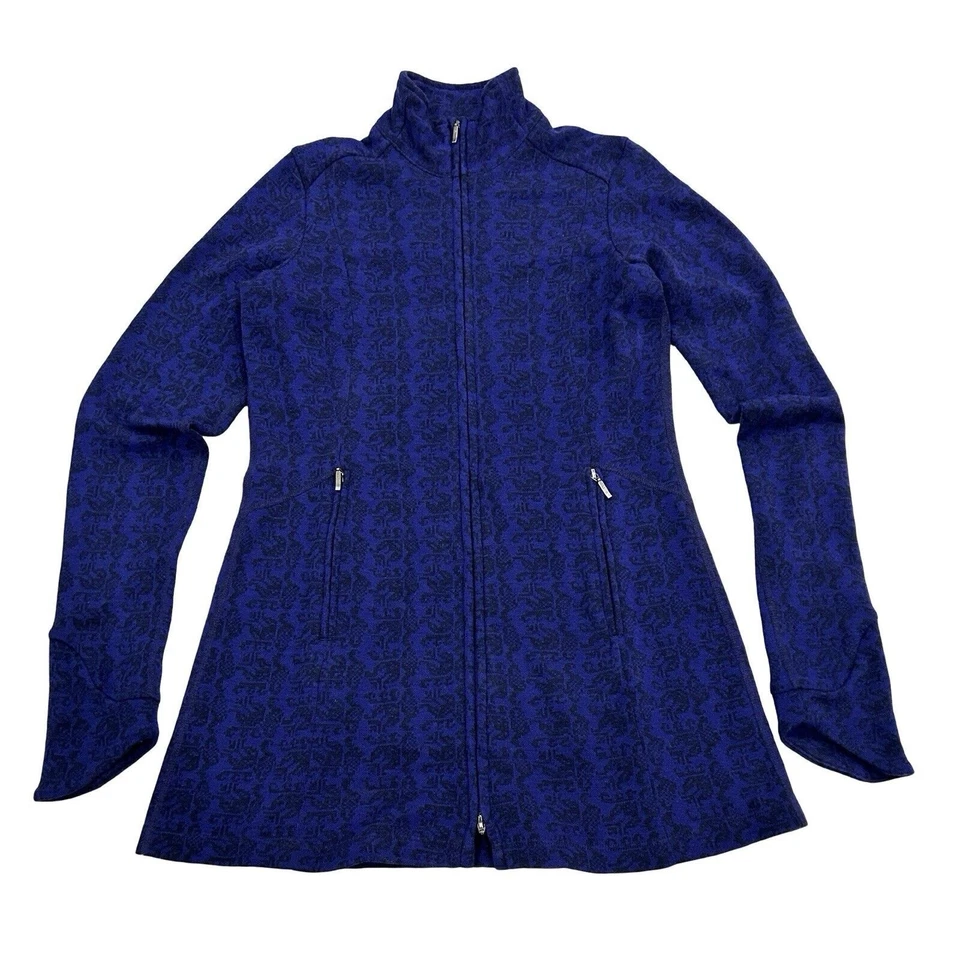 Ibex Jacket Coat Juliet Womens Size XS Blue Jacquard Merino Wool Knit Full Zip - Image 1 of 4