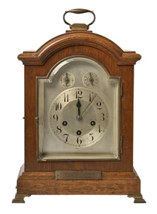 A German Oak Bracket Clock Early 20thC, with Arched Top Dial and Chapter Ring, - Picture 1 of 17
