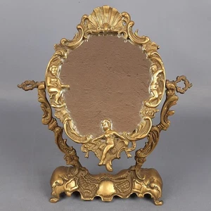 Specchiera Basculante Ottone Da Tavolo Stile Vittoriano Con Rilievi Vintage 1960 - Imagen 1 de 16