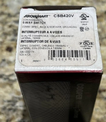 Interruptor de luz de parede Cooper Ivory grau comercial 4 vias 20A (CSB420V) - Imagem 1 de 2