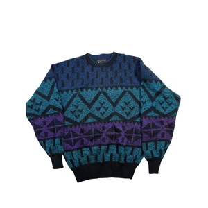 Suéter Michael Gerald Ltd Para Hombres Patrón Geométrico Azul Teal Púrpura Acrílico M - Imagen 1 de 6