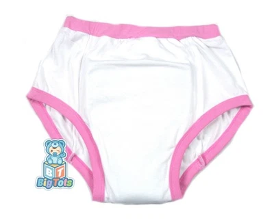 Pantalón Entrenamiento Adulto Blanco con Bebé Rosa Ribete Incontinencia Pantalones Foto 1 de 2