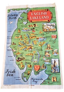 Vintage Tea Towel Kitchen Souvenir English Lake District Lakeland Brit  A32-24 # - Imagen 1 de 3