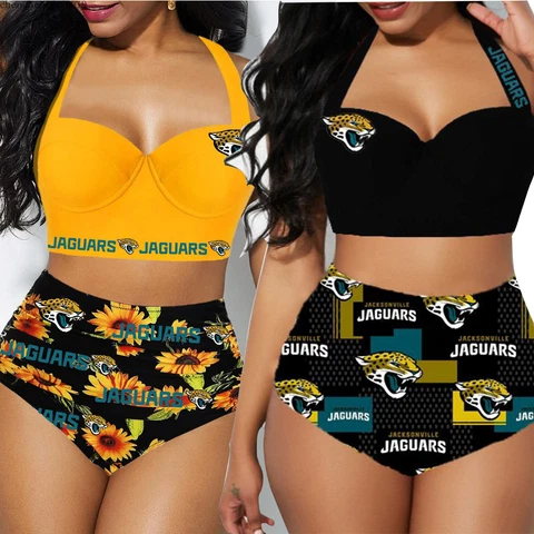 Jacksonville Jaguars Women Beach Swimsuit High Waist Bikini Set Push Up Swimwear Cover