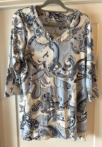Chicos Top SZ 3 EUC Women's Multicolor Paisley 3/4 Sleeve Round Neck 100% Cotton - Picture 1 of 4