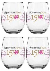 🌸4 Official 150th KENTUCKY OAKS 12oz. LILY Stemless Wine Glasses SURVIVORS CUP