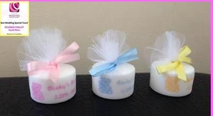 Personalised Candle Tealight Baby Shower Favours Pink/ Blue/ Yellow (Set of 10) - Picture 1 of 7