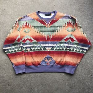 Ralph Lauren Męski sweter z okrągłym dekoltem Aztecki dzianinowy nadruk Bluza Rozmiar M