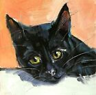 Peinture à l'huile originale chat noir mignon chaton animal de compagnie signée FAITE SUR COMMANDE