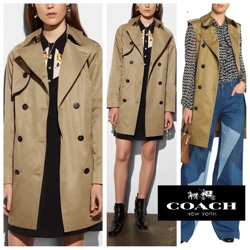 Cachi trincea gilet convertibile COACH $765 nuovo con etichette finiture in pelle donna taglia 0