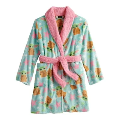 Girls Baby Yoda Robe Bathrobe Pajamas Cover Star Wars Mandalorian 6 8 10 12 PINK - Image 1 of 2