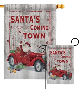 Santa'S Coming To Town Christmas Gift Car Sleight Star Garden House Yard Flag - Imagen 1 de 13