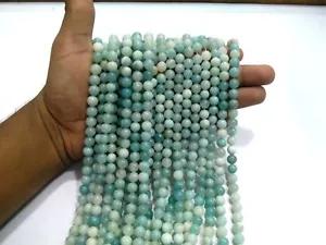 Amazonite Blue Round 8mm Smooth Loose Gemstone Plain Beads 1 Strand 14"Inch - Picture 1 of 6
