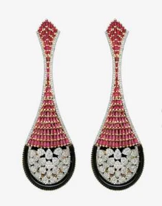 Lab-Created Genuine Long Tear Drop Style Red Rubies, White CZ & 14.2TCW Earring - Picture 1 of 4