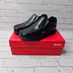 Kickers Niños Fragma Zapatos Escolares de Cuero Sin Cordones Entrenadores Reino Unido 1 Negro Inteligente - Imagen 1 de 9
