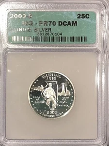 2003 S Silver 25C Illinois State Quarter PR70DCAM ICG - Picture 1 of 2