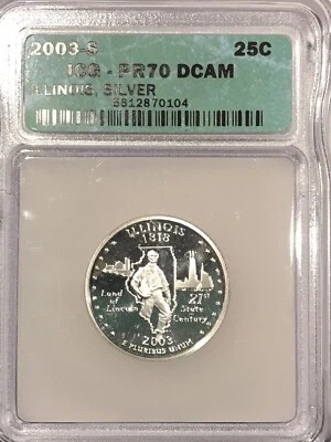 2003 S Silver 25C Illinois State Quarter PR70DCAM  ICG - Image 1 of 2