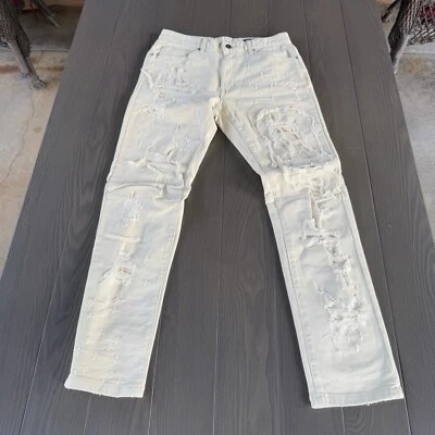 Pantalones de mezclilla rasgados desgastados elásticos marfil 32x32 Smoke Rise Streetwear para hombre Foto 1 de 4