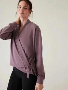 ATHLETA Retroterry Damasco Malva Algodón Terry Abrigo Cárdigan Sudadera, Talla S - Imagen 1 de 12