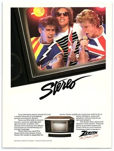 Pubblicità stampa TV Zenith Smart Set 1985, rock band anni 80 su schermo in suono stereo - Foto 1 di 1